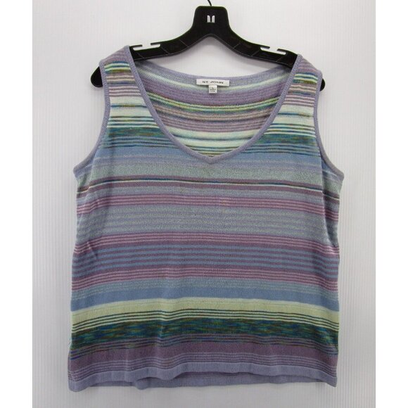 St John Sweater Large Purple Vest Pullover Striped Knit V-Neck USA * - Picture 1 of 10